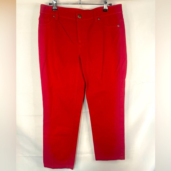 Chicos red denim elastic jeans. These have some stretch, size 0/XS/4/6 - Picture 1 of 3